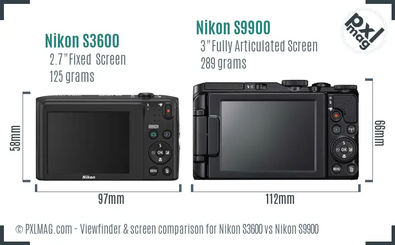 Nikon S3600 vs Nikon S9900 Screen and Viewfinder comparison