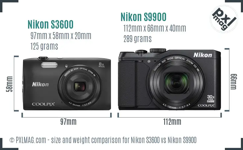 Nikon S3600 vs Nikon S9900 size comparison