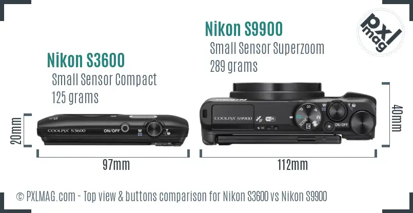 Nikon S3600 vs Nikon S9900 top view buttons comparison