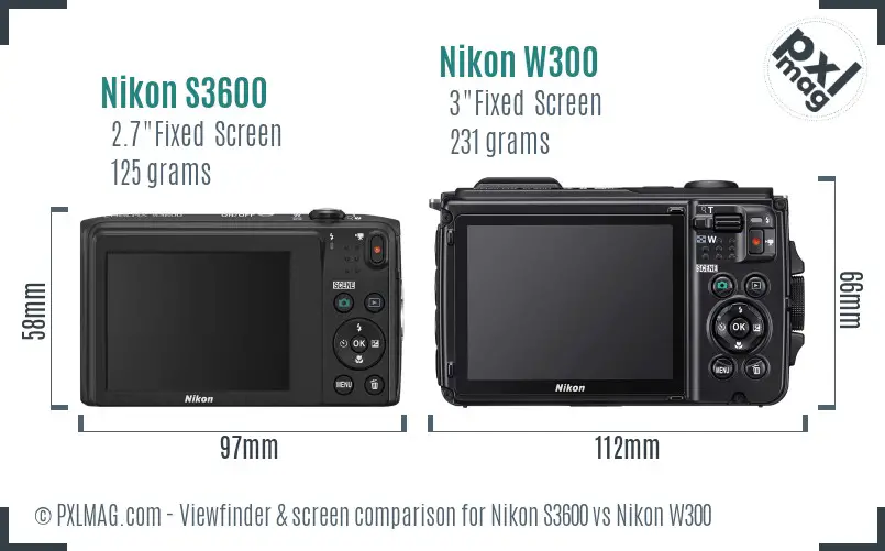 Nikon S3600 vs Nikon W300 Screen and Viewfinder comparison