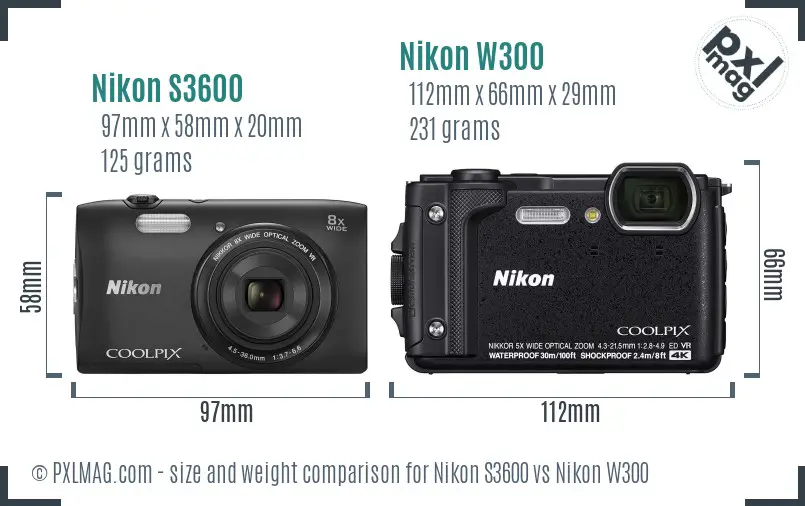 Nikon S3600 vs Nikon W300 size comparison