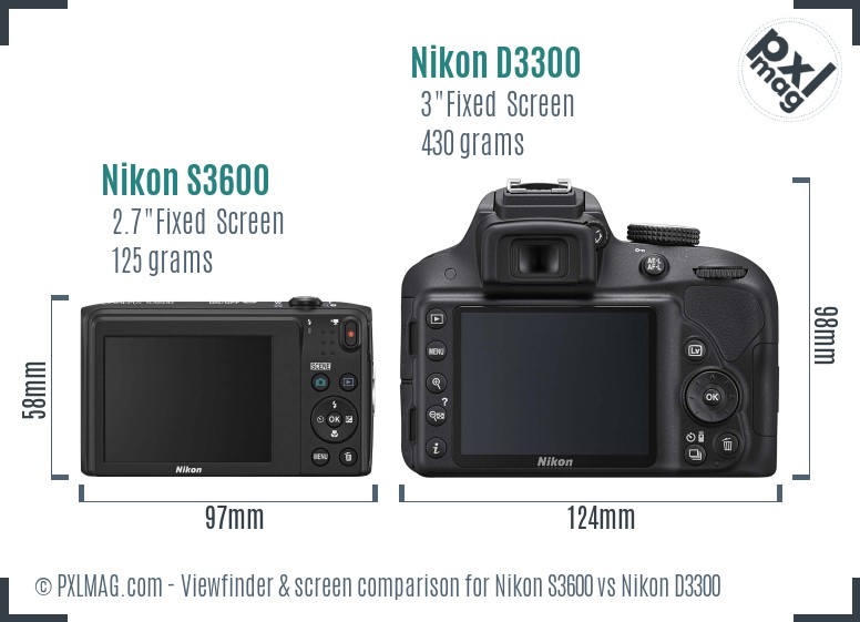Nikon S3600 vs Nikon D3300 Screen and Viewfinder comparison