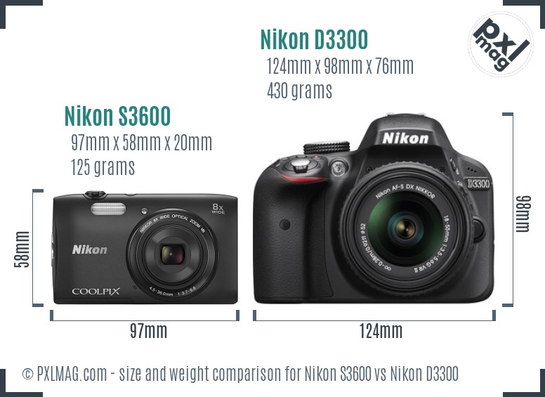 Nikon S3600 vs Nikon D3300 size comparison