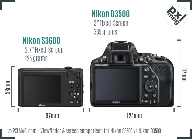 Nikon S3600 vs Nikon D3500 Screen and Viewfinder comparison