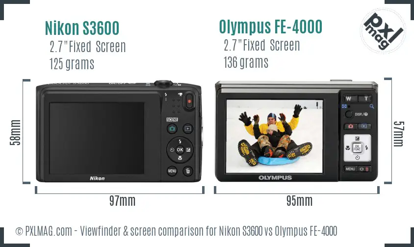 Nikon S3600 vs Olympus FE-4000 Screen and Viewfinder comparison