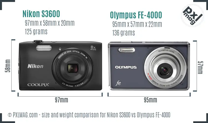 Nikon S3600 vs Olympus FE-4000 size comparison