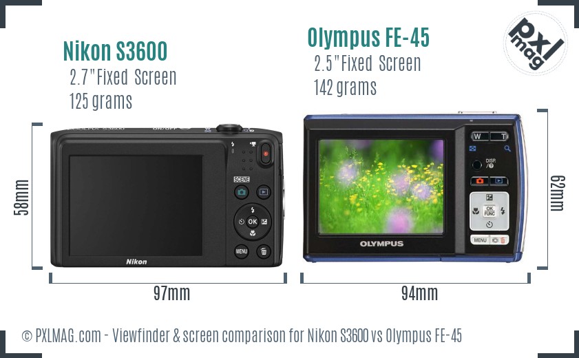 Nikon S3600 vs Olympus FE-45 Screen and Viewfinder comparison