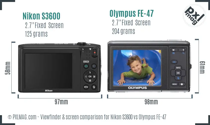 Nikon S3600 vs Olympus FE-47 Screen and Viewfinder comparison