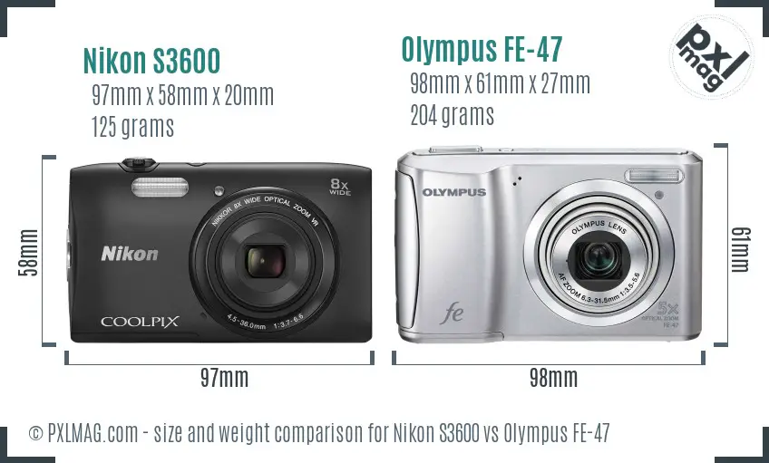 Nikon S3600 vs Olympus FE-47 size comparison