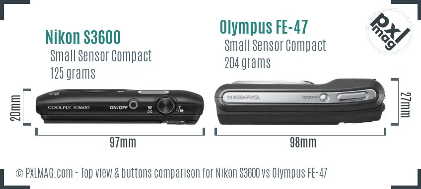 Nikon S3600 vs Olympus FE-47 top view buttons comparison