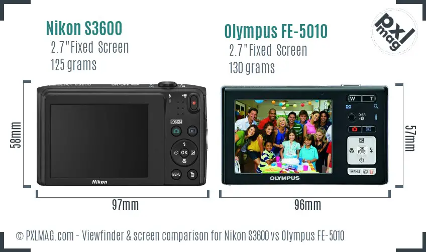 Nikon S3600 vs Olympus FE-5010 Screen and Viewfinder comparison