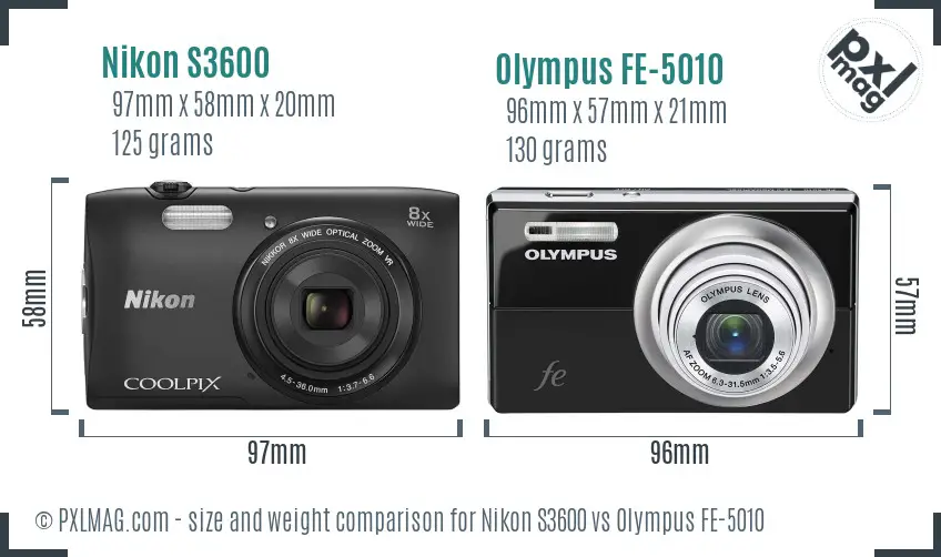 Nikon S3600 vs Olympus FE-5010 size comparison