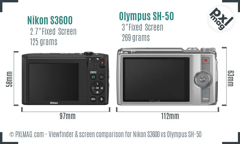 Nikon S3600 vs Olympus SH-50 Screen and Viewfinder comparison Nikon S3600 vs Olympus SH-50 Screen and Viewfinder comparison