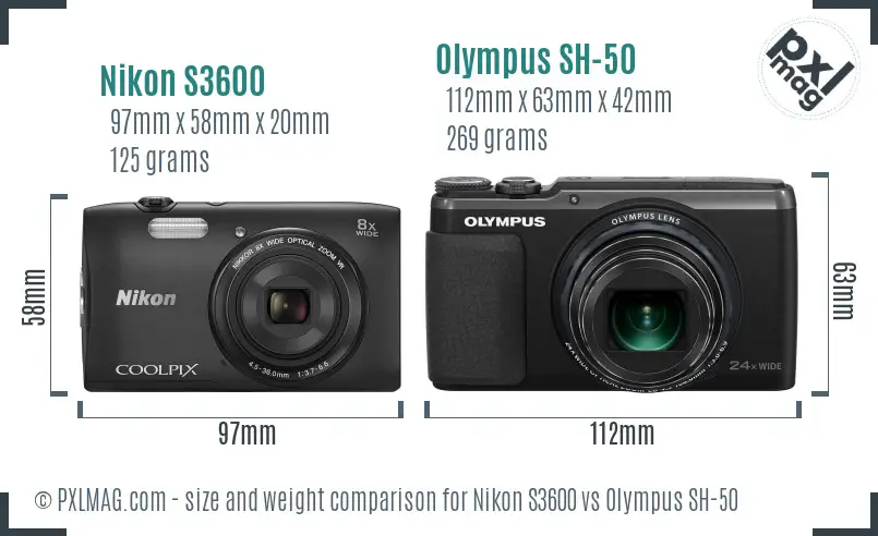 Nikon S3600 vs Olympus SH-50 size comparison Nikon S3600 vs Olympus SH-50 size comparison