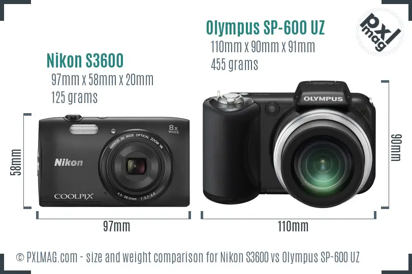 Nikon S3600 vs Olympus SP-600 UZ size comparison