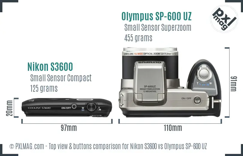 Nikon S3600 vs Olympus SP-600 UZ top view buttons comparison