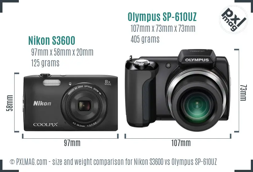 Nikon S3600 vs Olympus SP-610UZ size comparison