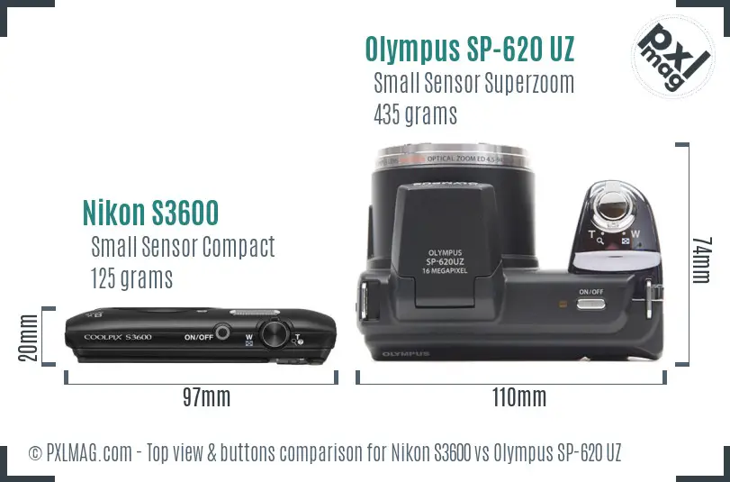 Nikon S3600 vs Olympus SP-620 UZ top view buttons comparison