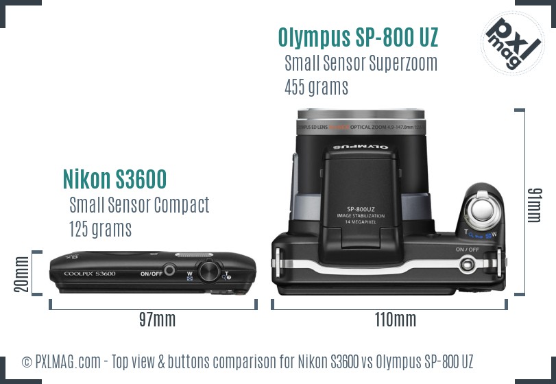 Nikon S3600 vs Olympus SP-800 UZ top view buttons comparison
