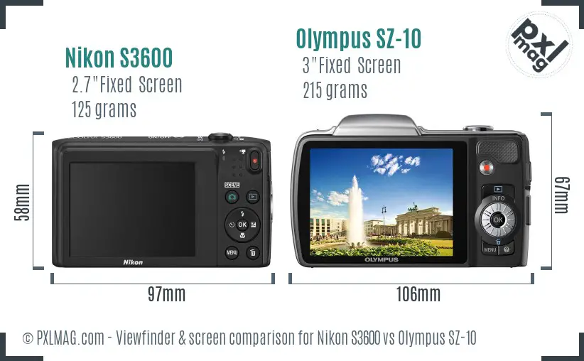 Nikon S3600 vs Olympus SZ-10 Screen and Viewfinder comparison