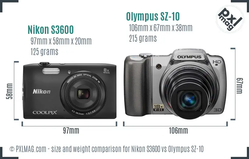 Nikon S3600 vs Olympus SZ-10 size comparison