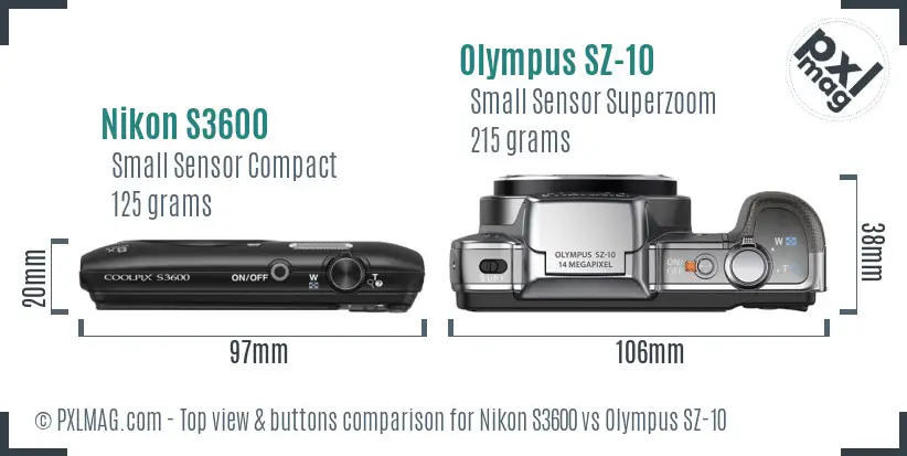 Nikon S3600 vs Olympus SZ-10 top view buttons comparison