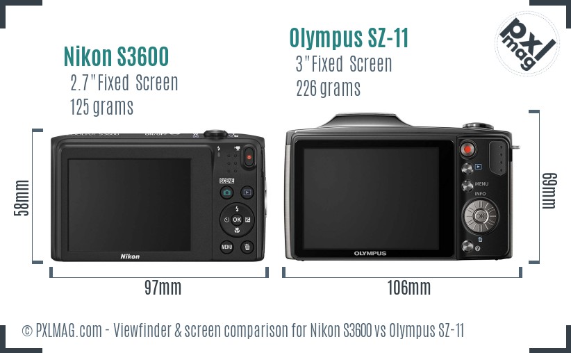 Nikon S3600 vs Olympus SZ-11 Screen and Viewfinder comparison
