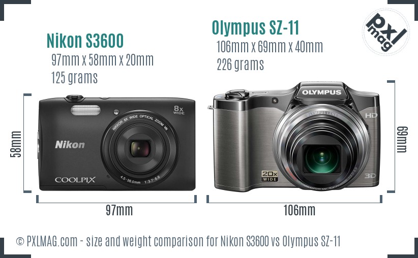 Nikon S3600 vs Olympus SZ-11 size comparison