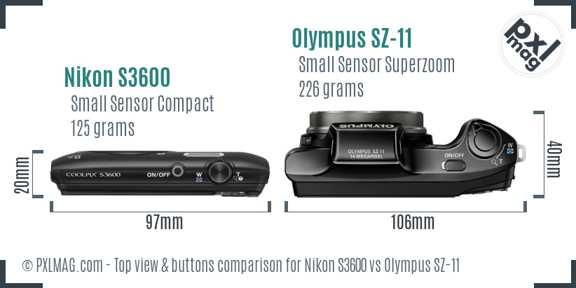 Nikon S3600 vs Olympus SZ-11 top view buttons comparison
