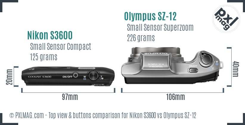 Nikon S3600 vs Olympus SZ-12 top view buttons comparison