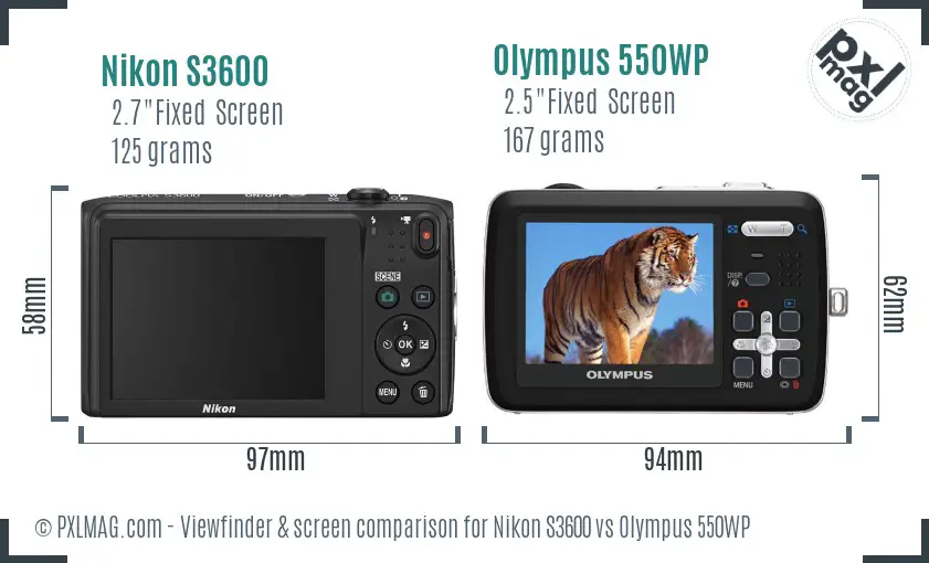 Nikon S3600 vs Olympus 550WP Screen and Viewfinder comparison Nikon S3600 vs Olympus 550WP Screen and Viewfinder comparison