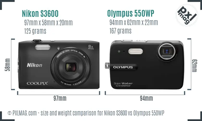 Nikon S3600 vs Olympus 550WP size comparison Nikon S3600 vs Olympus 550WP size comparison