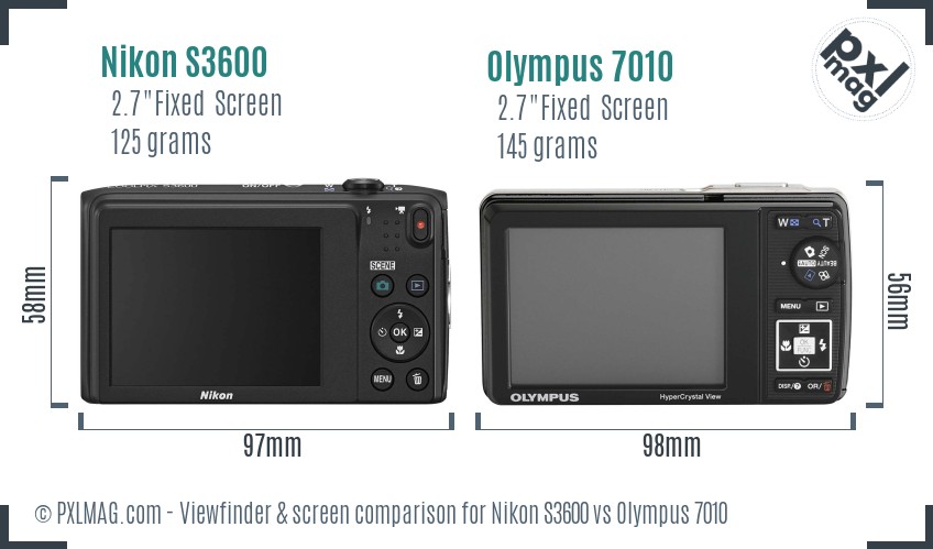 Nikon S3600 vs Olympus 7010 Screen and Viewfinder comparison