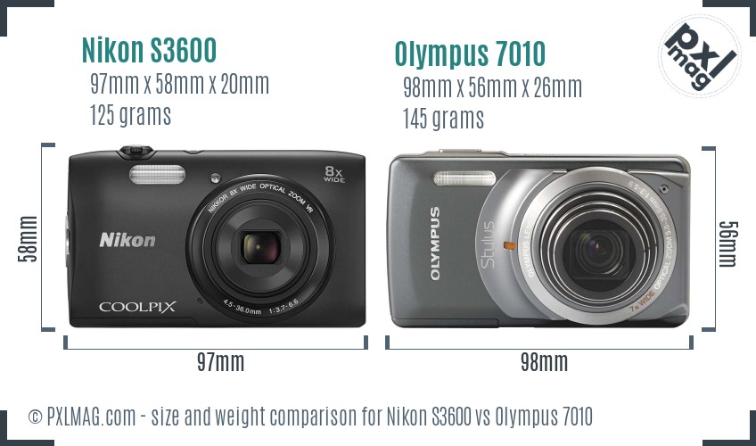 Nikon S3600 vs Olympus 7010 size comparison