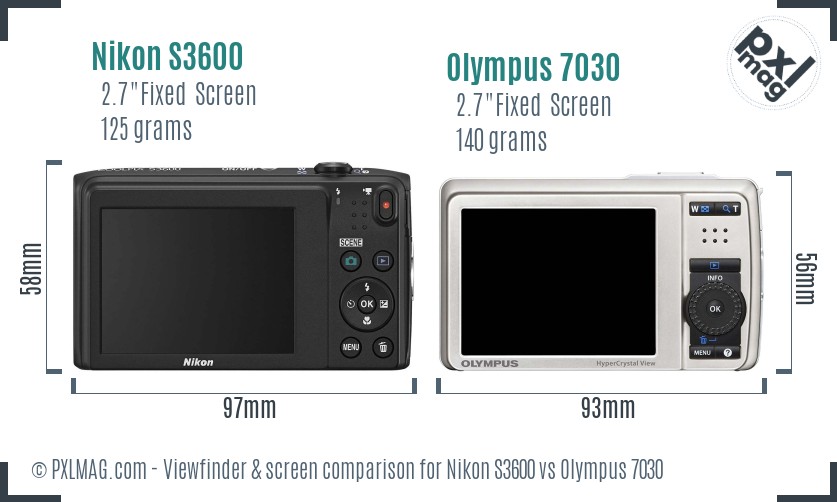 Nikon S3600 vs Olympus 7030 Screen and Viewfinder comparison
