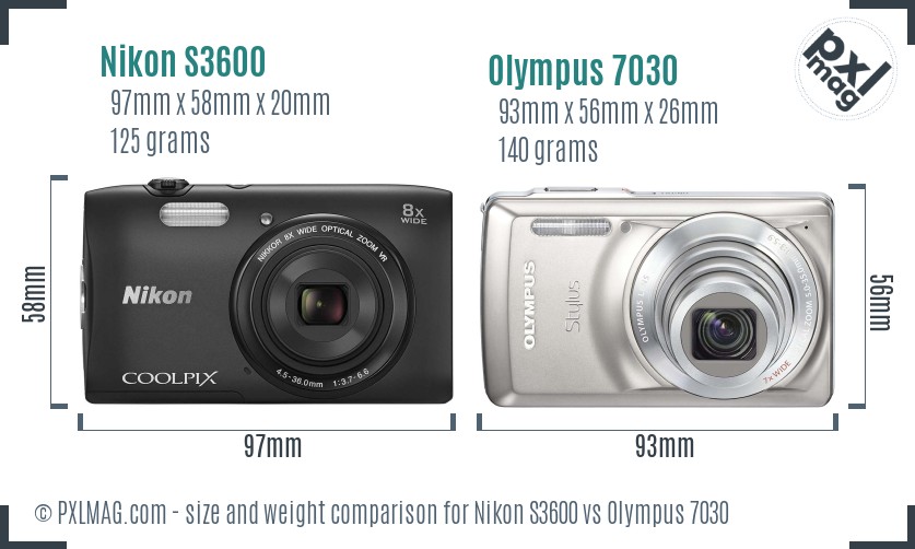 Nikon S3600 vs Olympus 7030 size comparison