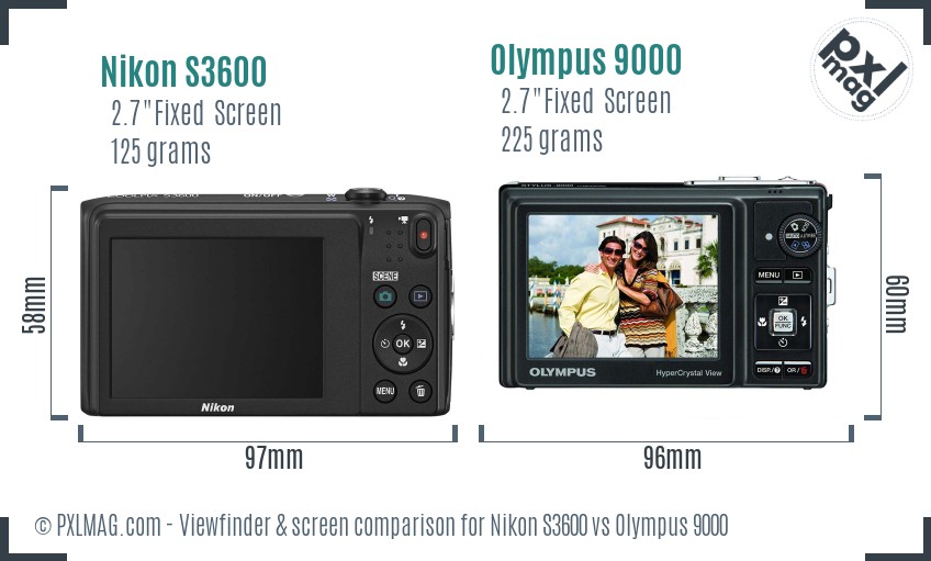 Nikon S3600 vs Olympus 9000 Screen and Viewfinder comparison