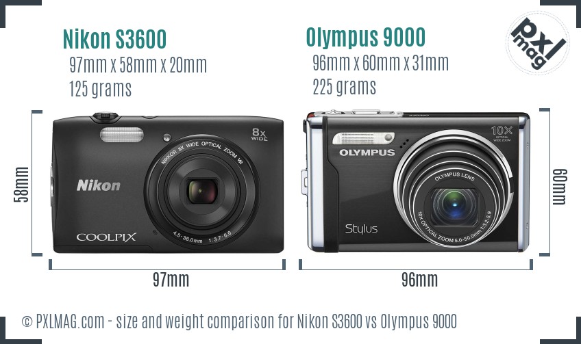 Nikon S3600 vs Olympus 9000 size comparison