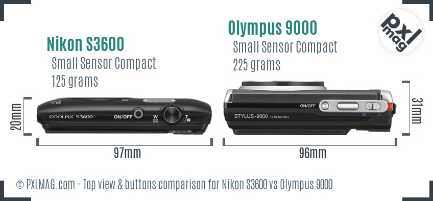 Nikon S3600 vs Olympus 9000 top view buttons comparison