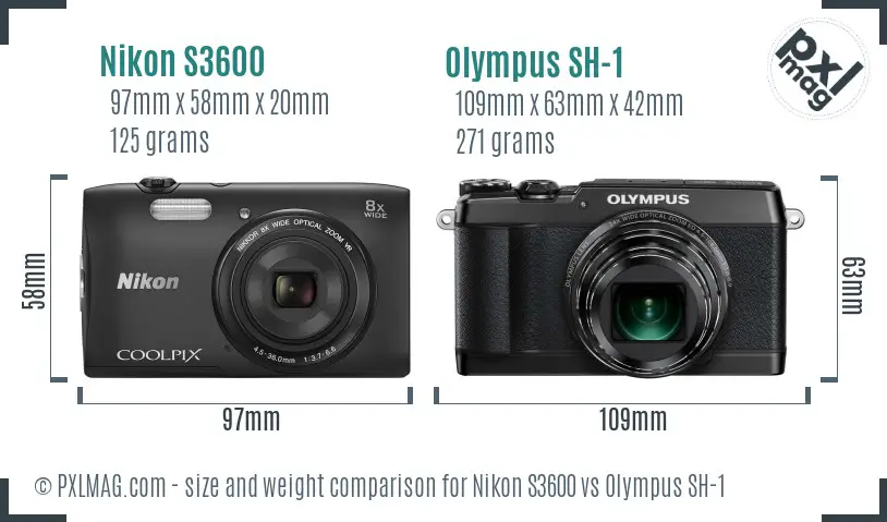 Nikon S3600 vs Olympus SH-1 size comparison