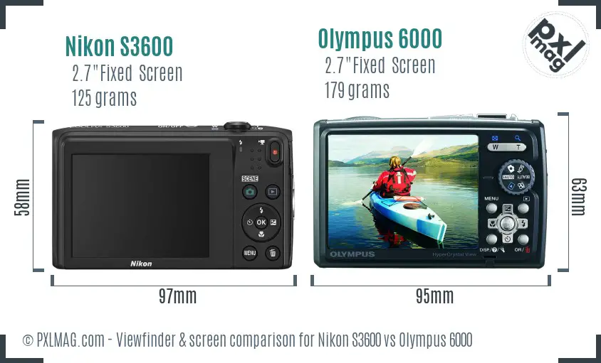 Nikon S3600 vs Olympus 6000 Screen and Viewfinder comparison Nikon S3600 vs Olympus 6000 Screen and Viewfinder comparison