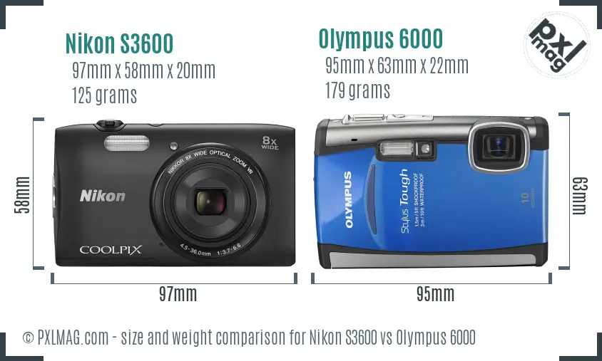 Nikon S3600 vs Olympus 6000 size comparison Nikon S3600 vs Olympus 6000 size comparison