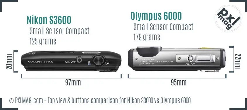 Nikon S3600 vs Olympus 6000 top view buttons comparison Nikon S3600 vs Olympus 6000 top view buttons comparison