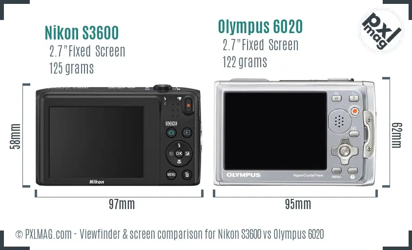 Nikon S3600 vs Olympus 6020 Screen and Viewfinder comparison