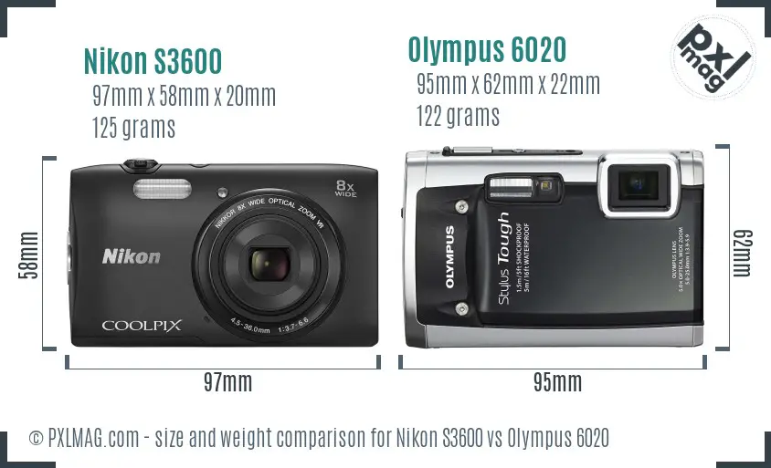 Nikon S3600 vs Olympus 6020 size comparison