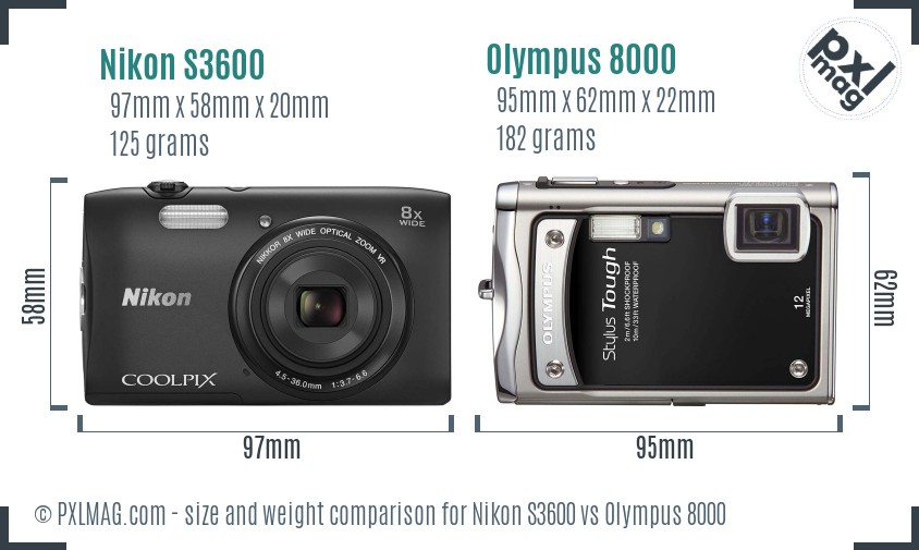 Nikon S3600 vs Olympus 8000 size comparison