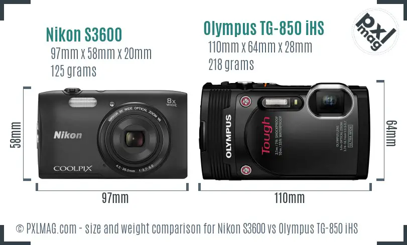 Nikon S3600 vs Olympus TG-850 iHS size comparison