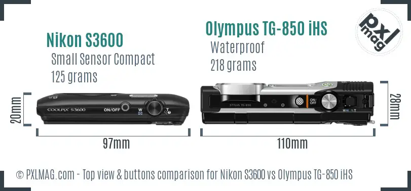 Nikon S3600 vs Olympus TG-850 iHS top view buttons comparison