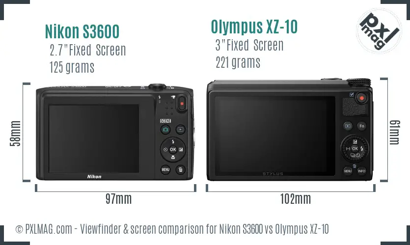 Nikon S3600 vs Olympus XZ-10 Screen and Viewfinder comparison