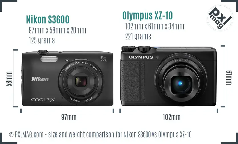 Nikon S3600 vs Olympus XZ-10 size comparison